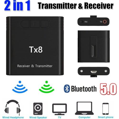 Transmisor receptor Bluetooth TX8 5,0 con botón de Control de volumen, 2 en 1 Adaptador inalámbrico de Audio, AUX de 3,5 MM para