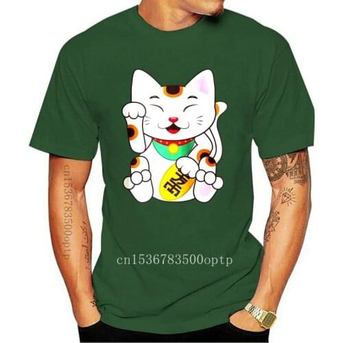 Japanese Lucky Cat Maneki Neko Right Paw Funny T-shirt 100% Cotton unisex women Cartoon t shirt men Unisex New Fashion tshirt