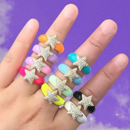Y2K Jewelry Zircon Candy Color Crystal Star Rings for Women Opening Adjustment Vintage Ethnic Shiny Rings Charm Gifts Wholesale