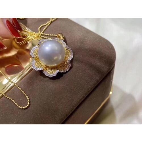 D622 Pearl Pendant Fine Jewelry 925 Sterling Silver Round 12-13mm Nature Fresh Water White Pearls Pendants Necklaces for Women