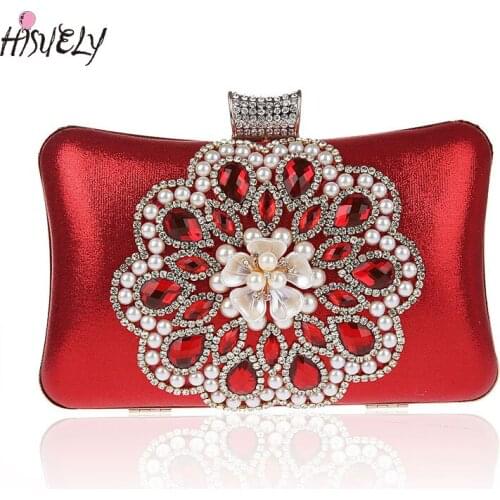 Hisuely 2021 FLOWER Crystal Imitation Pearl Dinner Bag Women Evening Clutch Bag Bridal Wedding Party Clutch Women Bags WY107