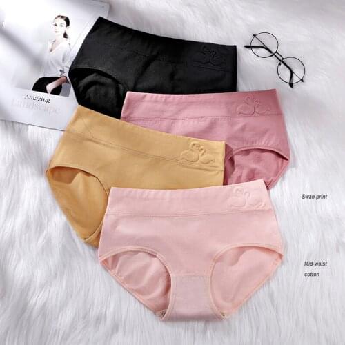Underwear women cotton Middle waist Printed swan Noble women cotton briefs elegant women panties