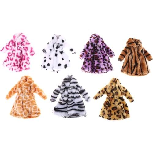 High Quality Leopard Winter Fur Coat For Dolls Clothes Long Dress Vestido Coat for Doll Accessories