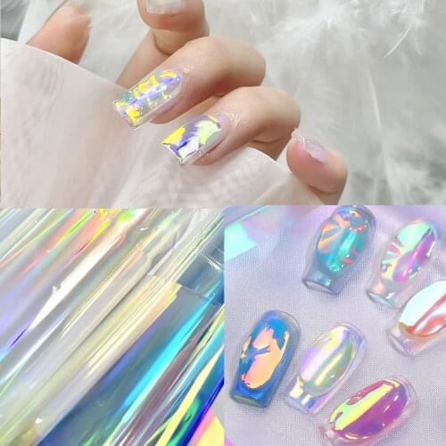 1bottle 4*50cm Ice Cube Nails Foil Film Sticker Aurora Glass Cellophane Paper Korean Nail Trend Design DIY Manicure Decor new