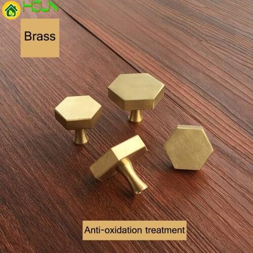 1 pc gold Antique Brass Hexagon Knobs Cabinet Knob Handle Dresser Knobs Drawer Pulls Kitchen Furniture Hardware