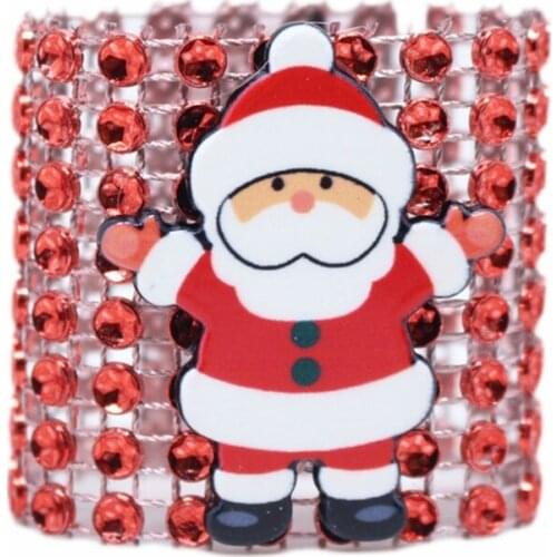 10Pcs Christmas Cartoon Santa Claus Napkin Rings Holder 8 Rows Shiny Diamond Rhinestone Buckles for Xmas Party Decor