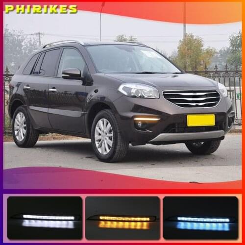 2PCS For Renault Koleos 2011 2012 2013 2014 12V ABS LED DRL Daytime Running Lights With Turnning Yellow Signal headlamp