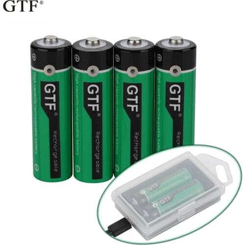 2020 NEW GTF1.5V USB AA li-ion Battery 2800mwh 1900mah 100% capacity li-polymer USB rechargeable battery Box USB cable