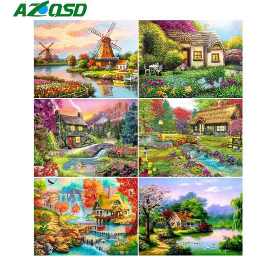 AZQSD Diamond Paintings Diy House Full Square Drill Handmade Craft Diamond Embroidery Scenery Cross Stitch Kits Home Decor