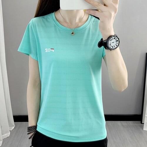 Basic Women Top Running Sport Training Ice Silk Breathable Quick Dry Solid Oversized t-shirt Casual Short Sleeve Loose O-neck
