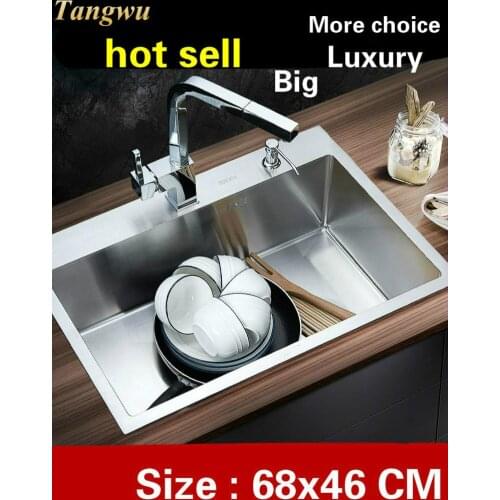 Free shipping Home high quality wash vegetables big kitchen manual sink single trough 4 mm 304 stainless steel 680x460 MM