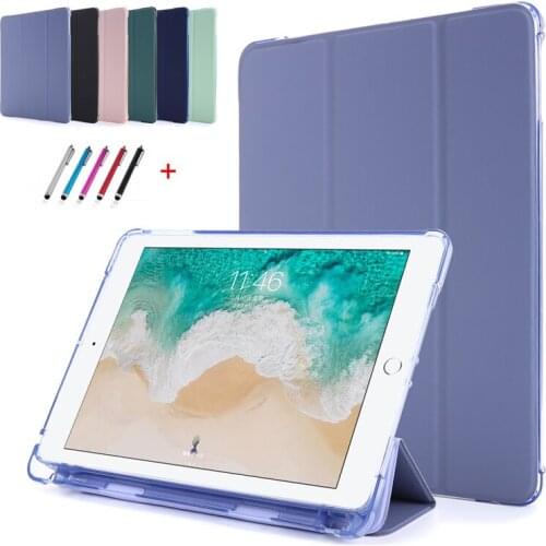 For iPad 6 5 Air 2 Air 1 Case PU Leather Soft Back Tri-Fold Stand Tablet Coque For iPad 9.7 2017 2018 Case with pencil holder