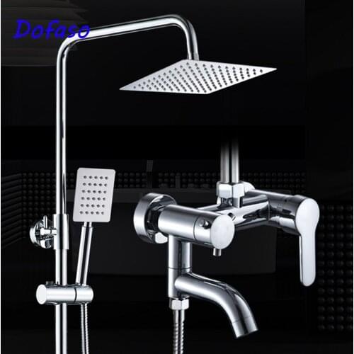 Dofaso stainless steel shower faucet with big rain bath shower set head square 8'' head shower