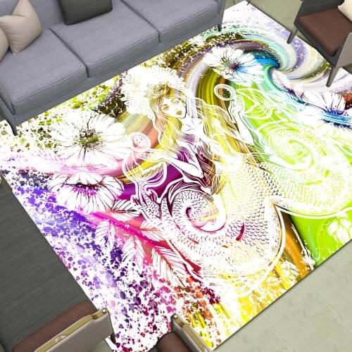 Dreamy Two Tailed Mermaid Area Rugs Large Anti Slip Home Floor Mats Living Room Bedroom Bathroom Decor Print Moon Sun Carpet