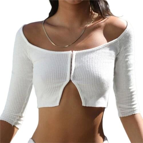 Sexy Off Shoulder Cardigans Women Short Sleeve T-Shirts Summer Autumn Open Sticth Knitted Tops Femme Black White Top