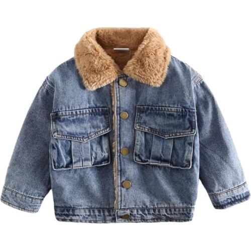 Winter Children Clothing Fashion Baby Jacket For Kids Boys Girls Velvet Warm Outwear Blue Jean Coats Button Tops Outfits 2-7Y