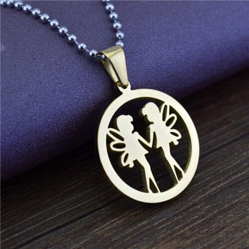 Korean Angel Girl Pendant Elegant Fashion Lady Stainless Steel Gold Color Pendant Necklace Charm Womens Daily Wear Jewelry