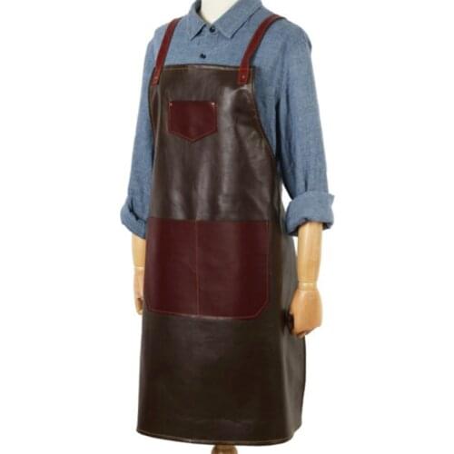 Leather PU Cook Apron Barista Bartender Chef Hairdressing Apron Catering Uniform Work Wear Anti-Dirty Overalls