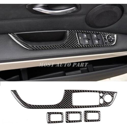 Carbon Fiber Interior Car Door Window Lift Button Switch Cover For BMW 3 Series E90 2005-2012 4pcs LHD Car Decoration Car Trim