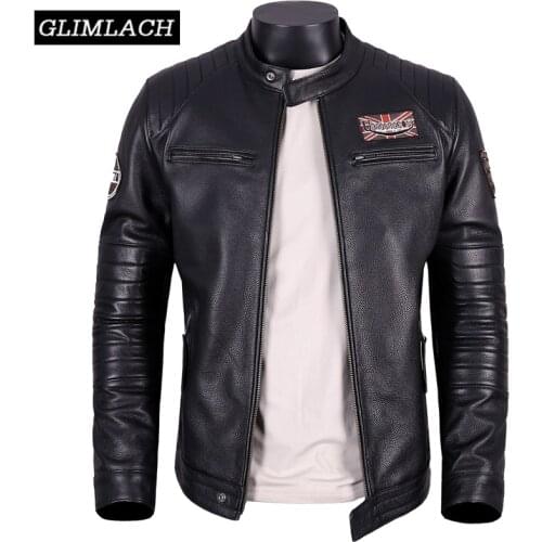 Large Size 4XL Motorcycle Genuine Leather Jacket Men Biker Real Leather Jackets Slim Sheepskin Cowhide Autumn Coat Embroidery