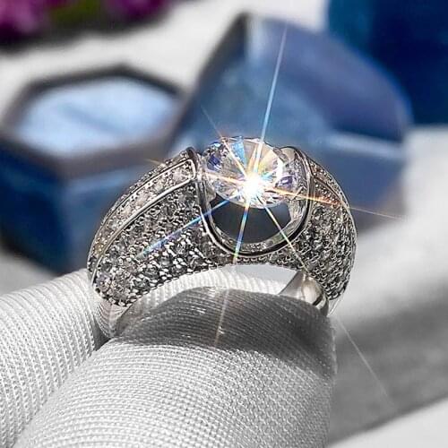 Fashion Elegant Shining Crystal Zircon Silver Color Ring Exquisite Luxury Lady Eternal Ring Engagement Jewelry Lover Gifts