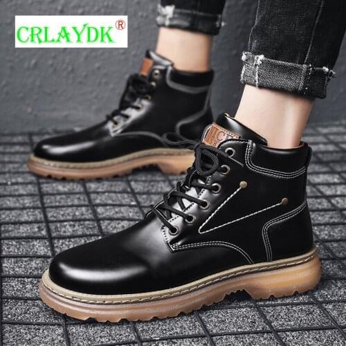 CRLAYDK 2021 Fashion Men Leather Winter Snow Boots Keep Warm Shoes Lace-Up Ankle Sneakers Walking Trainers Workwear Botas Hombre
