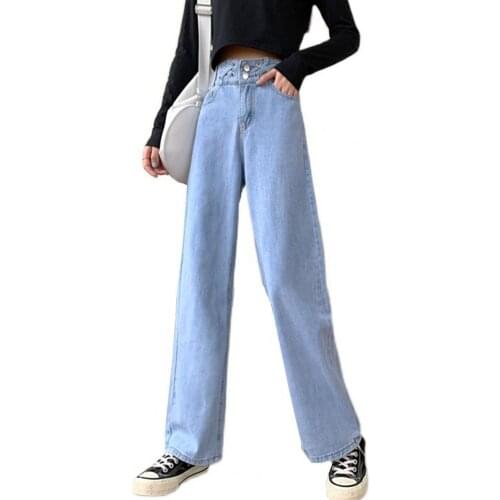 Fashion Women Jeans High Waist Pockets Buttons Loose Denim Pants Long Jeans Wide Leg Trousers джинсы женские модны 2021
