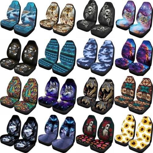 Car-Styling 3D customized two (integrated) car seat cover custom pattern shark, dinosaur, wolf head, retro design, etc