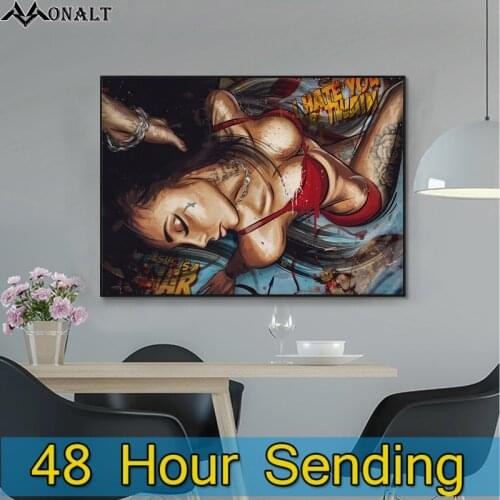 Canvas Painting wall art Bikini tattoo girl Poster and Prints HD Abstract Figure Picture Modern living room Decorative Paintings