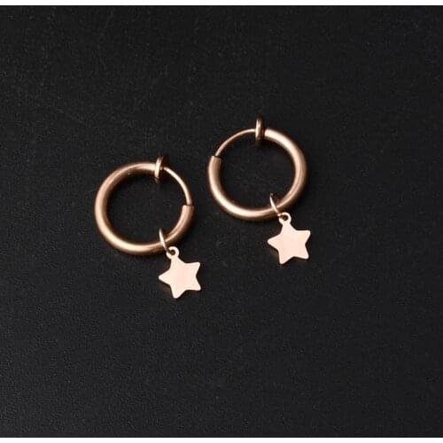 Stainless Steel Retractable Earring Rose Gold Star Moon Fake Piercing Clip On Hoop Earrings Without Piercing No Ear Hole Earing