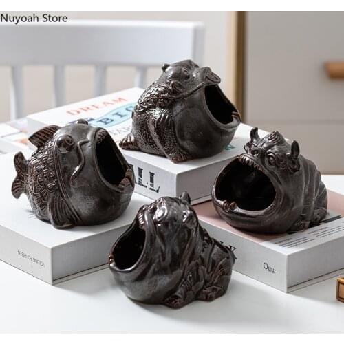 Nordic Ceramic Animal Ashtray Creative Living Room Anti-fly Ash Multifunctional Storage Ornaments Home Decoration Accessories