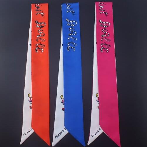 2018 New Scarf Paris Family Print Women Silk Scarf Fashion Head Scarf Brand Small Tie Handle Bag Ribbons Small Long Scarves