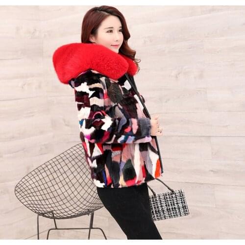 2020 New Real Coat Natural Mink Coats Colorful Jacket Genuine Fox Fur Collar Hooded Women Winter Jackets WYQ1574