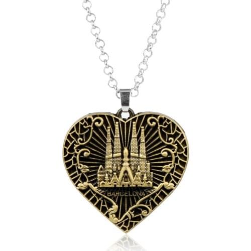 MOCHUN Fashion Barcelona Necklace Chain Hip Hop Castle Heart Pattern Pendant DIY Handmade Accessories Collares Gift-30
