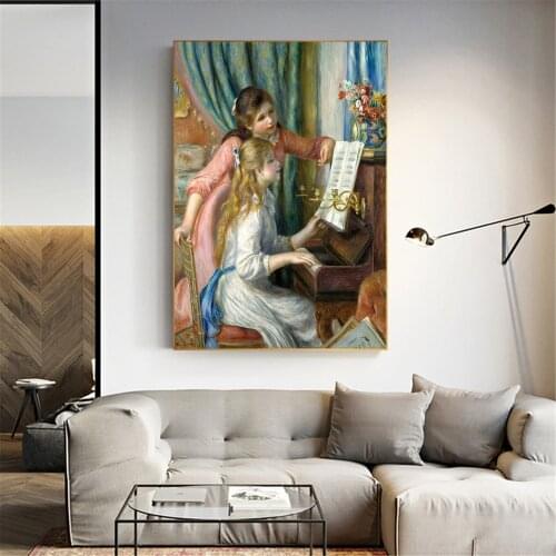 Pierre Auguste Renoir Painting Classic Canvas Girls at the Piano Print Art Classic Posters Prints Wall Art Home Decor Picture