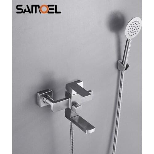 Factory Sale Stainless Steel Economic Bath Shower Faucet Set Brushed Finish Square Single-handle Bath Tub Mixer Water Tap S1073