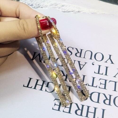 Luxury Fashion Long Geometric Drop Wedding Earrings For Women Gold Rose Gold Blue Color Rectangle Earrings Jewelry Party Gift