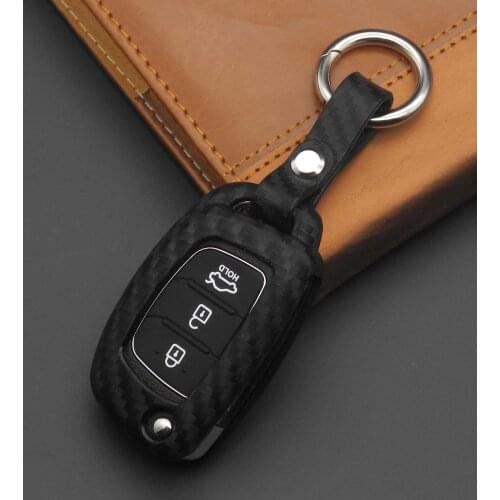 Bilchave 3 Buttons Carbon Fiber Silicone Remote Key Case Cover Fob For Hyundai Creta I10 I20 Tucson Elantra Santa Fe