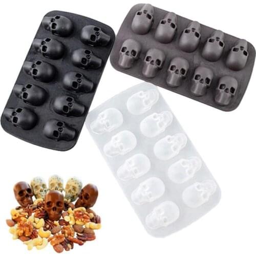 10Cavity Ice Maker 3D Skull Shape Silicone Chocolate Mold DIY Whiskey Bar Ice Making Tray Silicone Molds Kitchen Bar Accessories