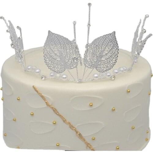 Rhinestone Crystal Pearl Leaves Diadem Queen Crown Princess Tiaras Wedding Jewelry Wedding Crown Bridal Cake topper