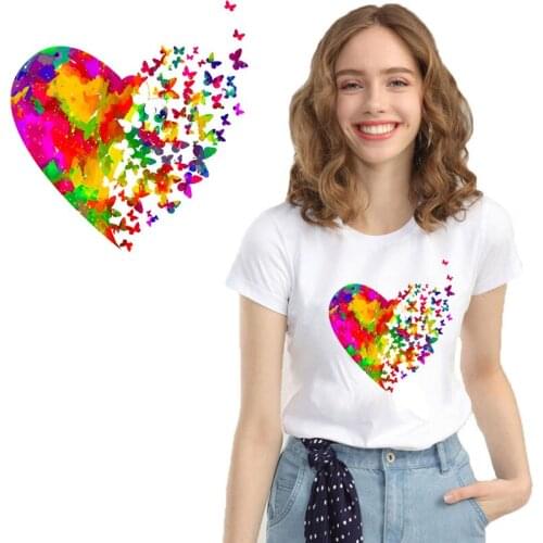 Colourful Butterfly Heart Iron On Transfer Unicorn Heat Transfers Vinyl Thermal DIY Stickers On Clothes Eyes Print on Clothes