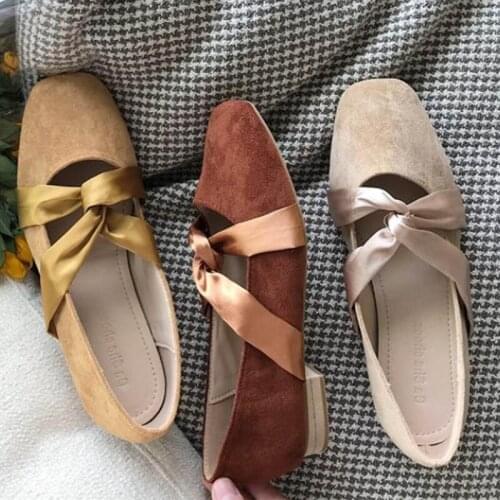 Riband Flock square toe mary janes woman flats espadrilles cozy chic shoes women loafers ballerina shallow velvet moccasins 2020