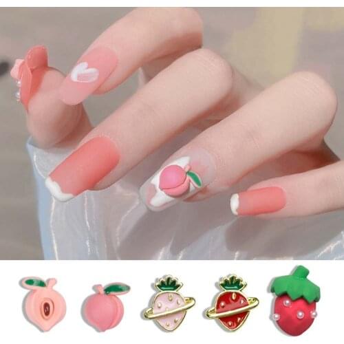 Summer Small Fresh Peach Nail Art Decorations Strawberry Love Heart Alloy Nail Art Jewelry Sweet Girly Frosted Manicure Tools