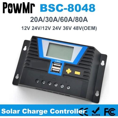 80A/60A/30A/20A PWM Solar Controller 12V/24V Or 12V 24V 36V 48V Lithium Battery Regulator of Light Dual Time Control And USB