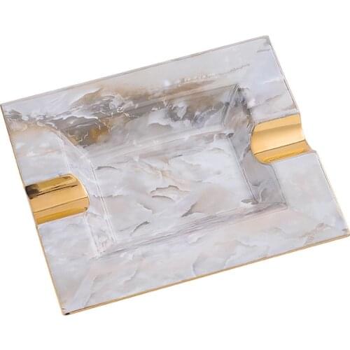 European-style Decorative Ashtray Office KTV Club Square Cigar Ashtray Creative Gold Painting Ceramic Handicraft Ornaments