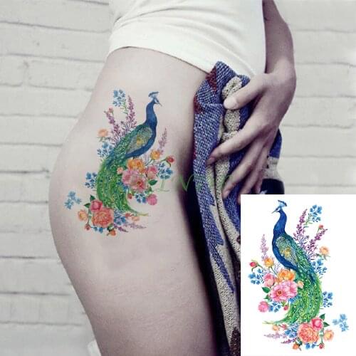 Waterproof Temporary Tattoo Sticker peacock flower fake tatto Cool flash tatoo tatouage temporaire body art for girl women men