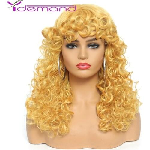 Y Demand Golden Kinky Curly Synthetic Wig With Bangs Explosion Elegant Charming Hair Color Heat Resistant Yarn For Female White