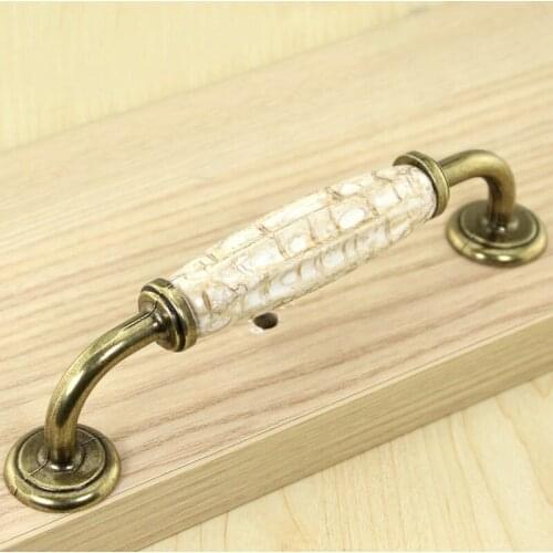 Yellow Silk Crack Ceramic Handle Simple European Style Garden Shoe Wardrobe Cabinet Handle Handle(C.C:128mm Lenght:152mm)