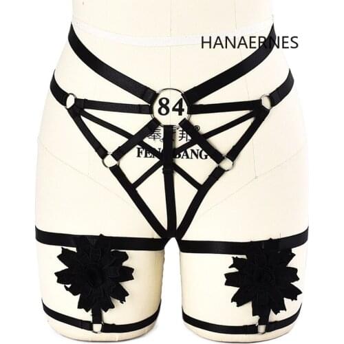 Women Black Strappy Leg Garter Belt Waist Suspender Caged Gothic Plus Size Elastic Dance Cosplay Rave Clothing Body Harness