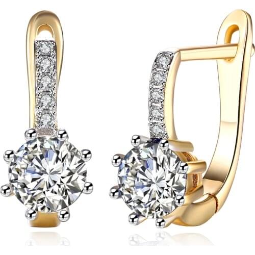 Shiny Round White/Blue Cubic Zirconia Stone Hoop Earrings For Wedding Engagement Women Jewelry Gift (EA102482)